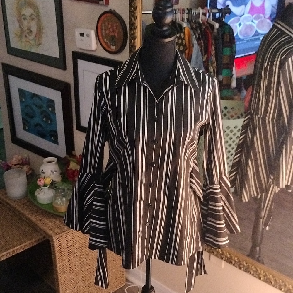 Neiman Marcus bell sleeve black button up SMALL.